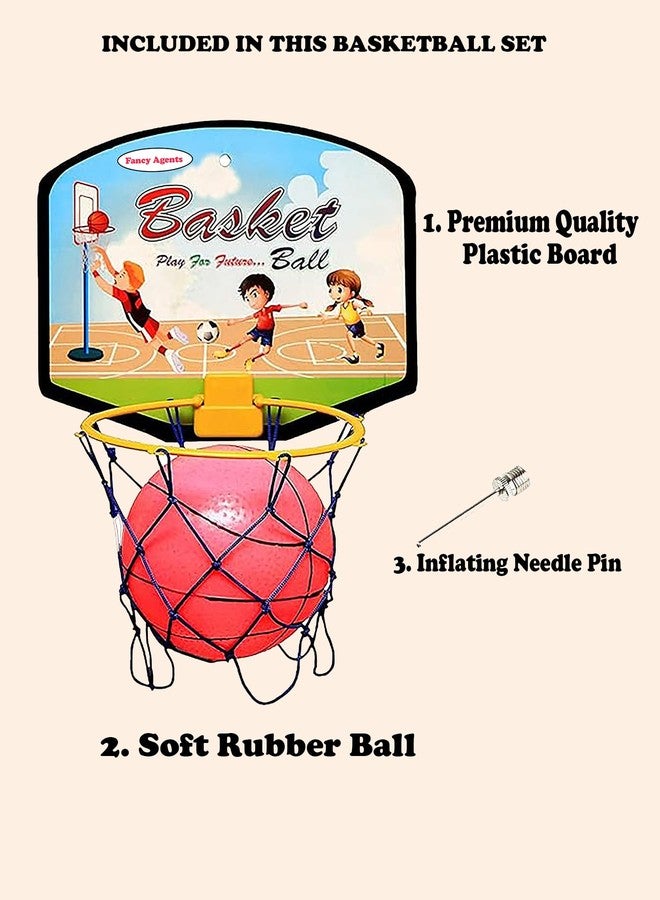 Fancy Agents Basket Ball for Kids | Kids Sports Basketball Toys for Indoor and Outdoor Games | Basketball Portable Set with Hanging Board, Ball, Ring Net Gift for Kids on Birthday and Return Gifts - Image 4